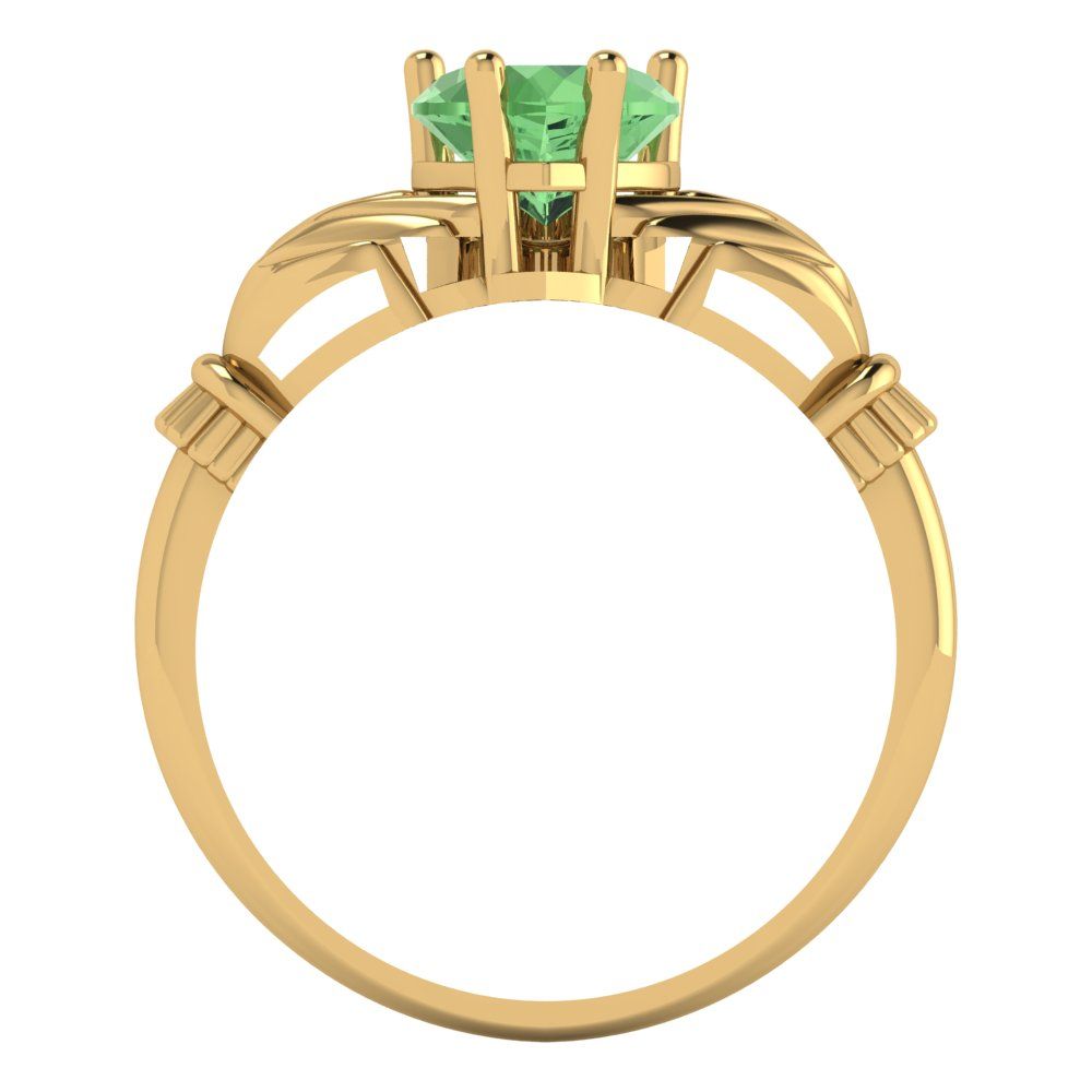 1.06 cttw Zirconia Simulated Green Diamond Celtic Claddagh Engagement Ring - Solid Gold (VVS1, Heart Cut,6.5mm)