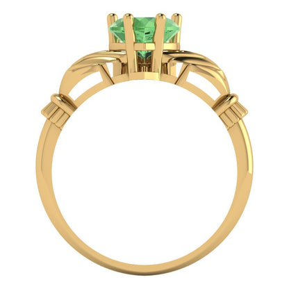 1.06 cttw Zirconia Simulated Green Diamond Celtic Claddagh Engagement Ring - Solid Gold (VVS1, Heart Cut,6.5mm)