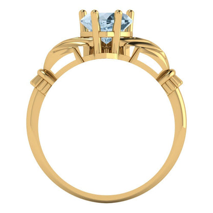 1.06 cttw Natural Aquamarine Celtic Claddagh Engagement Ring - Solid Gold (Heart Cut,6.5mm)