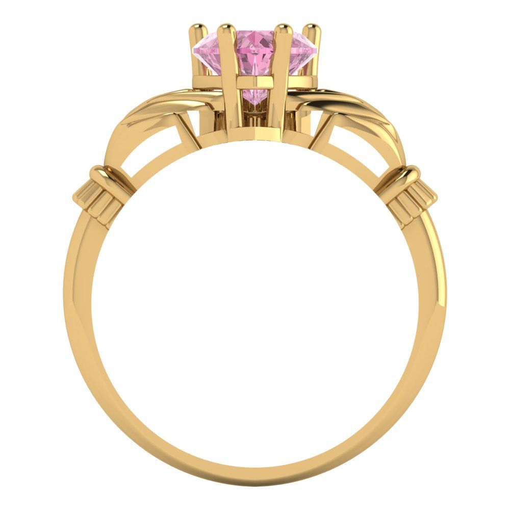 1.06 cttw Zirconia Simulated Pink Diamond Celtic Claddagh Engagement Ring - Solid Gold (VVS1, Heart Cut,6.5mm)