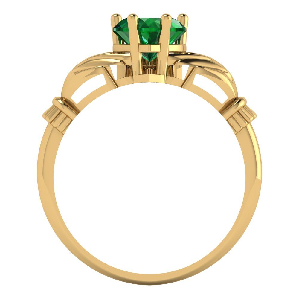 1.06 cttw Simulated Emerald Celtic Claddagh Engagement Ring - Solid Gold (Heart Cut,6.5mm)