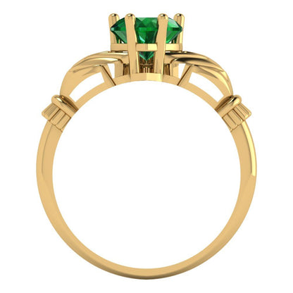 1.06 cttw Simulated Emerald Celtic Claddagh Engagement Ring - Solid Gold (Heart Cut,6.5mm)
