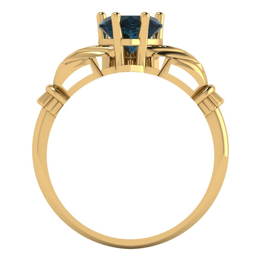1.06 cttw Natural London Blue Topaz Celtic Claddagh Engagement Ring - Solid Gold (Heart Cut,6.5mm)