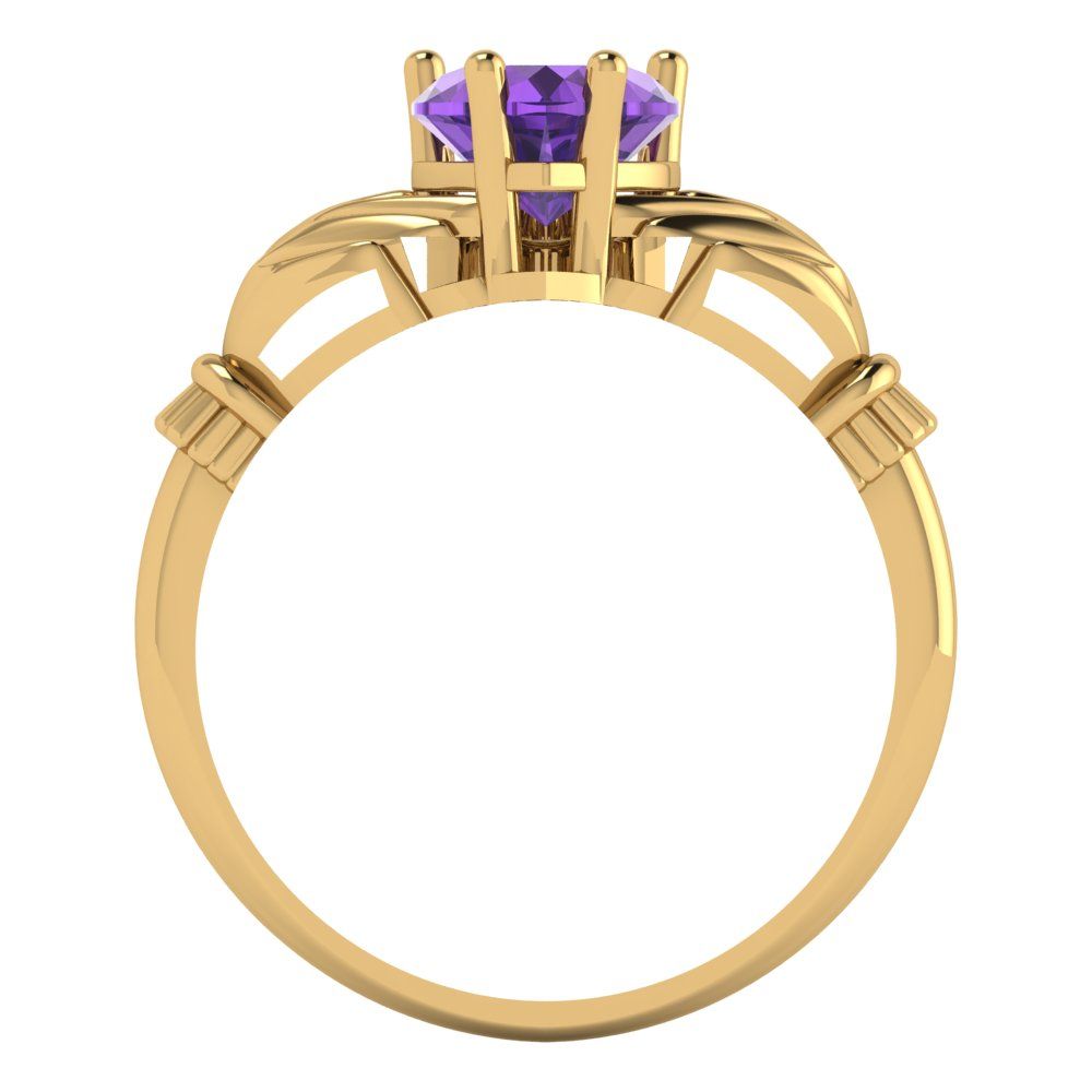 1.06 cttw Natural Amethyst Celtic Claddagh Engagement Ring - Solid Gold (Heart Cut,6.5mm)