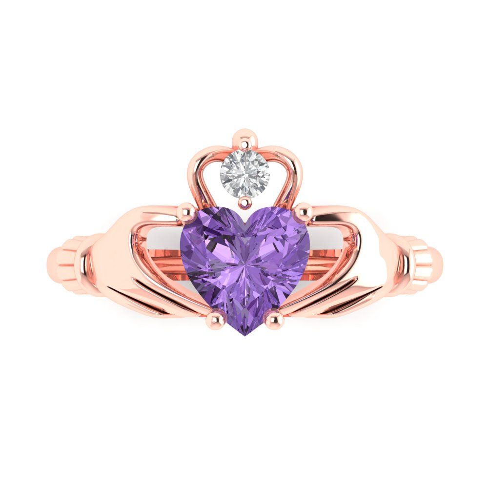1.06 cttw Simulated Alexandrite Celtic Claddagh Engagement Ring - Solid Gold (Heart Cut,6.5mm)