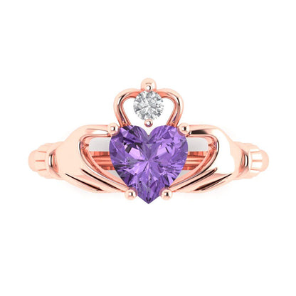 1.06 cttw Simulated Alexandrite Celtic Claddagh Engagement Ring - Solid Gold (Heart Cut,6.5mm)