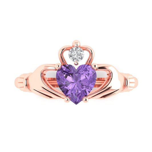 1.06 cttw Simulated Alexandrite Celtic Claddagh Engagement Ring - Solid Rose Gold (VVS1, Heart Cut,6.5mm)