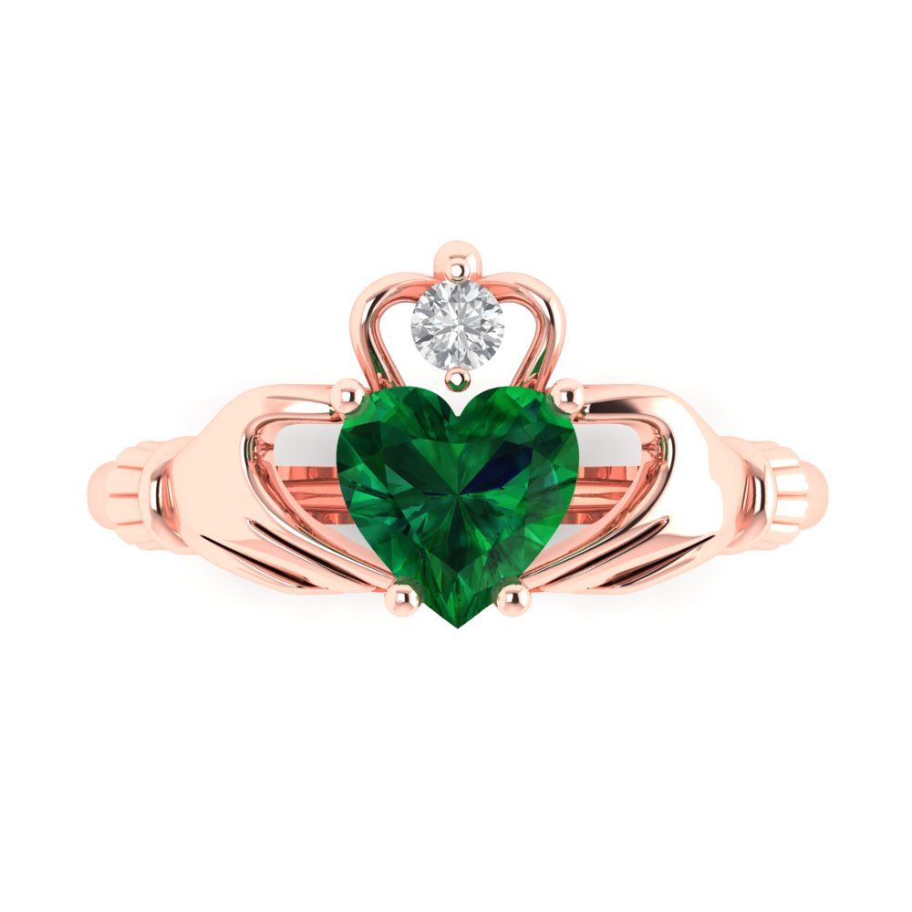 1.06 cttw Simulated Emerald Celtic Claddagh Engagement Ring - Solid Gold (Heart Cut,6.5mm)