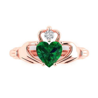 1.06 cttw Simulated Emerald Celtic Claddagh Engagement Ring - Solid Gold (Heart Cut,6.5mm)