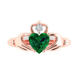 1.06 ct Brilliant Heart Cut Simulated Emerald Stone Rose Gold Solitaire Claddagh Ring