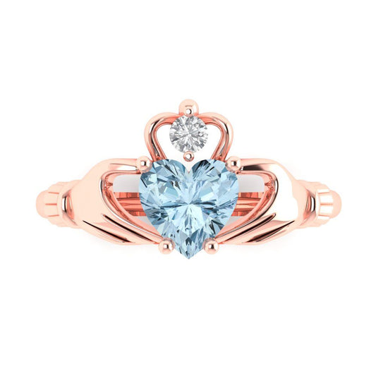 1.06 cttw Natural Swiss Blue Topaz Celtic Claddagh Engagement Ring - Solid Rose Gold (VVS1, Heart Cut,6.5mm)