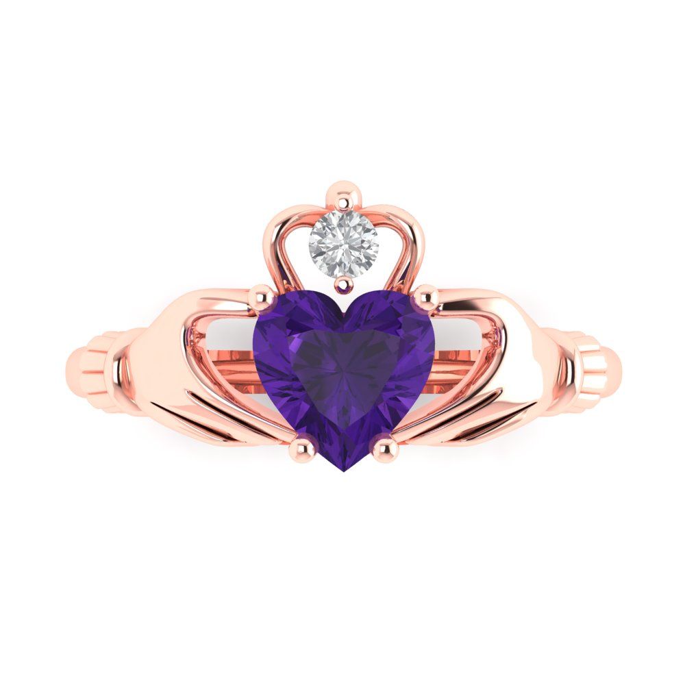 1.06 cttw Natural Amethyst Celtic Claddagh Engagement Ring - Solid Gold (Heart Cut,6.5mm)