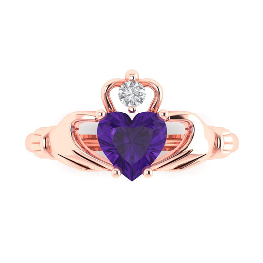 1.06 cttw Natural Amethyst Celtic Claddagh Engagement Ring - Solid Rose Gold (VVS1, Heart Cut,6.5mm)