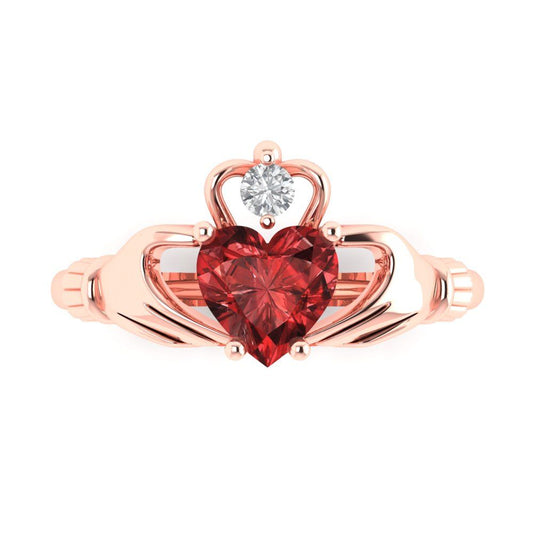 1.06 cttw Natural Garnet Celtic Claddagh Engagement Ring - Solid Rose Gold (VVS1, Heart Cut,6.5mm)
