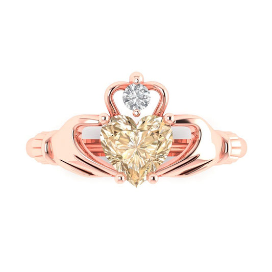 1.06 cttw Natural Morganite Celtic Claddagh Engagement Ring - Solid Rose Gold (VVS1, Heart Cut,6.5mm)