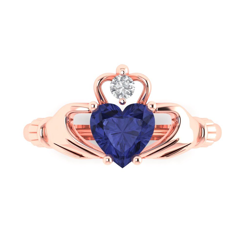 1.06 cttw Simulated Tanzanite Celtic Claddagh Engagement Ring - Solid Gold (Heart Cut,6.5mm)