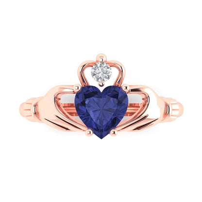 1.06 cttw Simulated Tanzanite Celtic Claddagh Engagement Ring - Solid Gold (Heart Cut,6.5mm)
