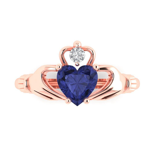 1.06 cttw Simulated Tanzanite Celtic Claddagh Engagement Ring - Solid Rose Gold (VVS1, Heart Cut,6.5mm)