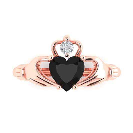 1.06 cttw Natural Onyx Celtic Claddagh Engagement Ring - Solid Rose Gold (VVS1, Heart Cut,6.5mm)
