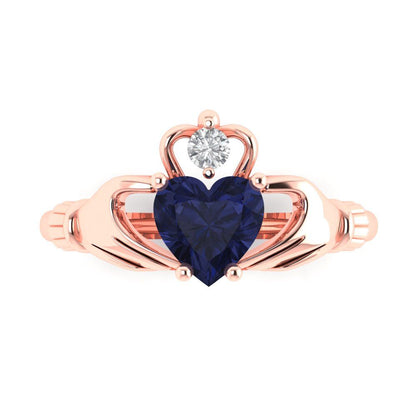 1.06 cttw Simulated Blue Sapphire Celtic Claddagh Engagement Ring - Solid Gold (Heart Cut,6.5mm)