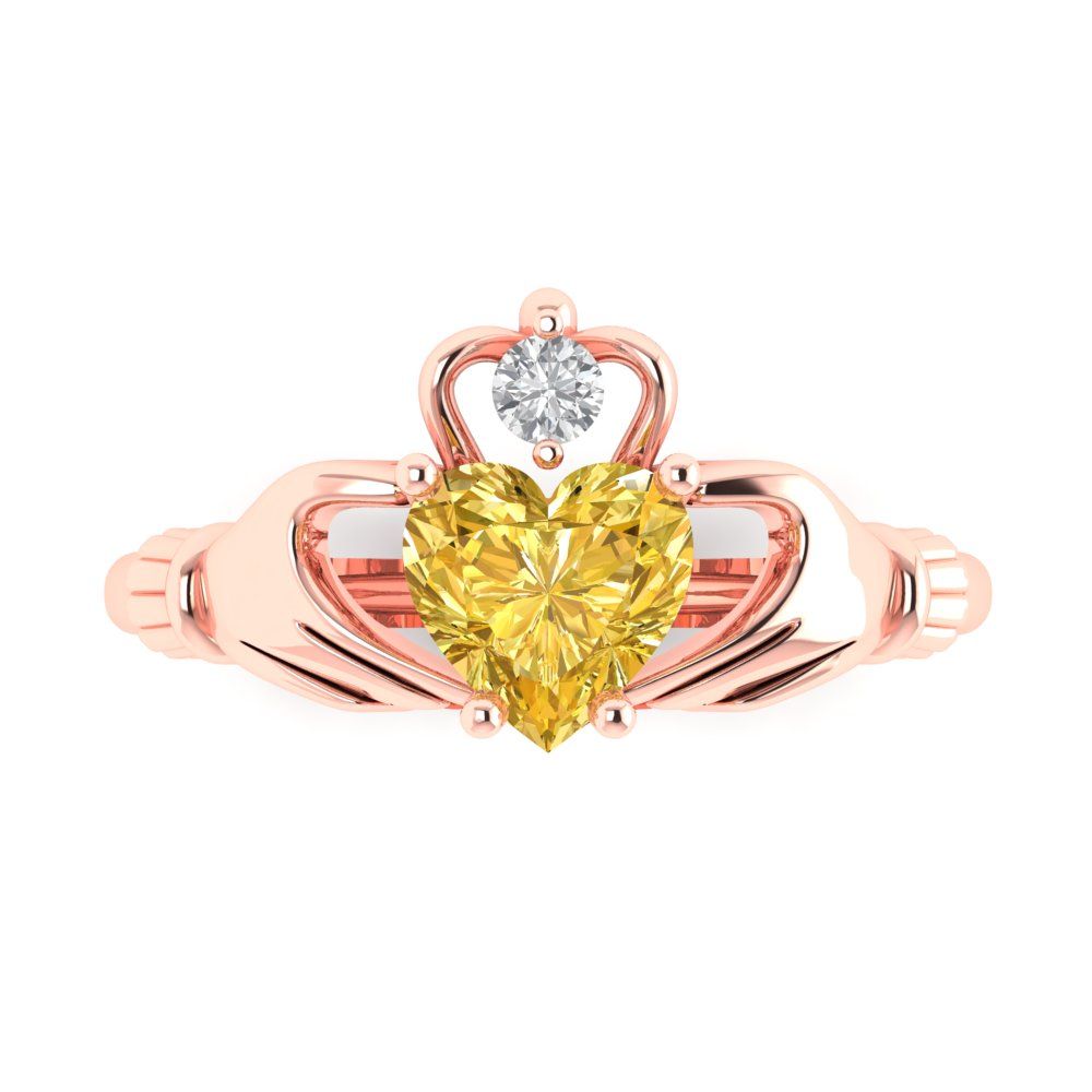 1.06 cttw Natural Citrine Celtic Claddagh Engagement Ring - Solid Gold (Heart Cut,6.5mm)