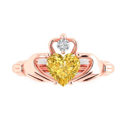 1.06 cttw Natural Citrine Celtic Claddagh Engagement Ring - Solid Gold (Heart Cut,6.5mm)
