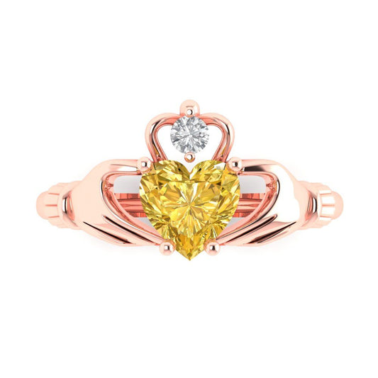 1.06 cttw Natural Citrine Celtic Claddagh Engagement Ring - Solid Rose Gold (VVS1, Heart Cut,6.5mm)