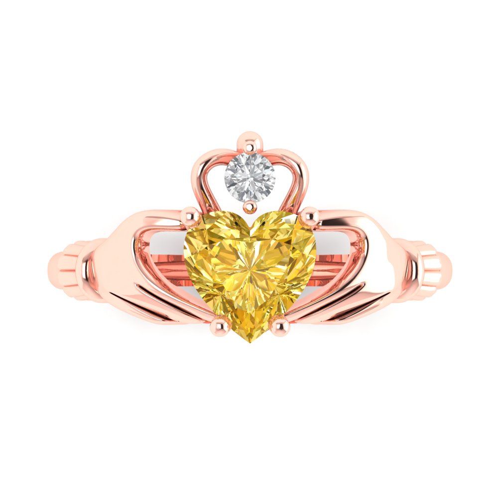 1.06 cttw Zirconia Simulated Yellow Diamond Celtic Claddagh Engagement Ring - Solid Gold (VVS1, Heart Cut,6.5mm)