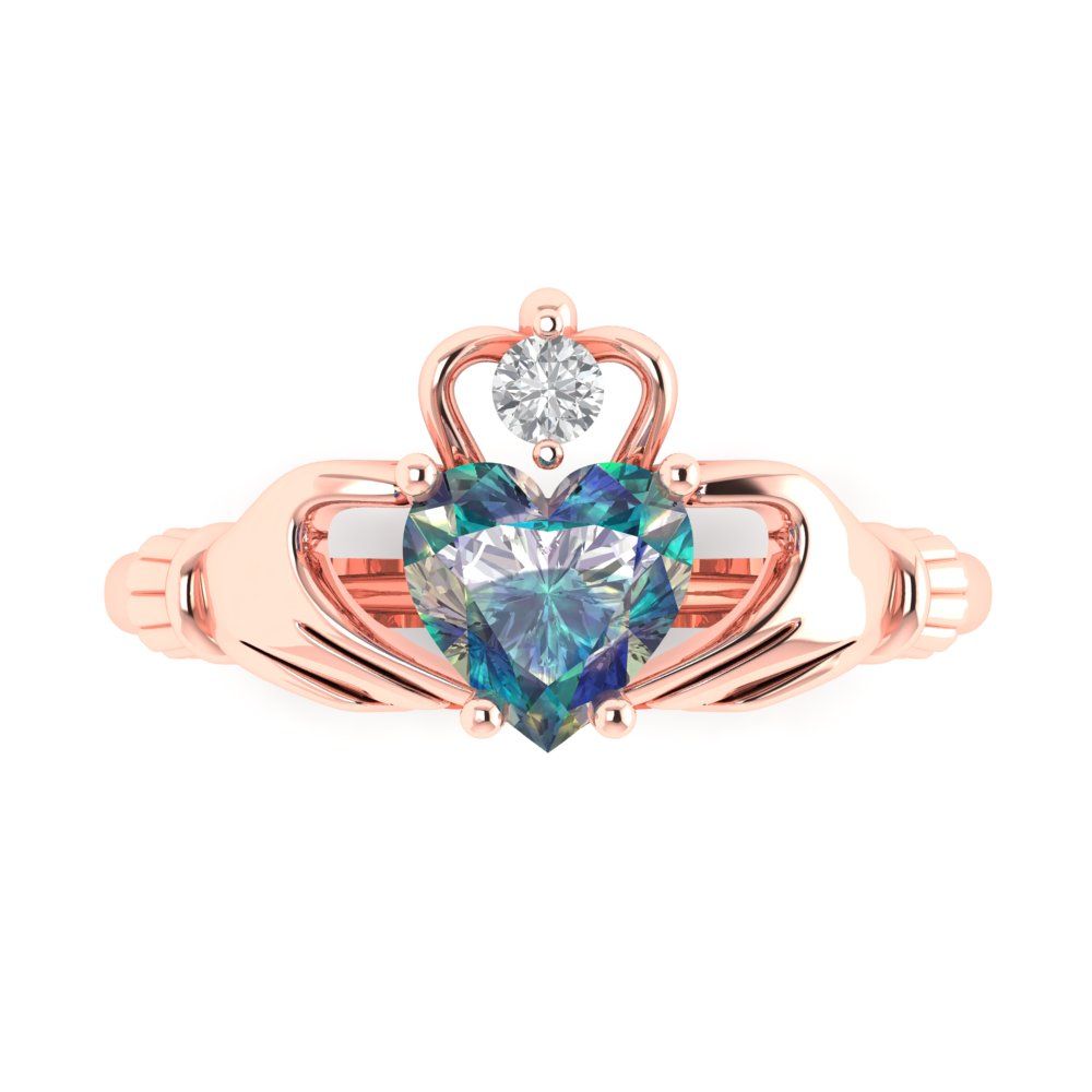 1.06 cttw Blue Moissanite Celtic Claddagh Engagement Ring - Solid Gold (Heart Cut,6.5mm)