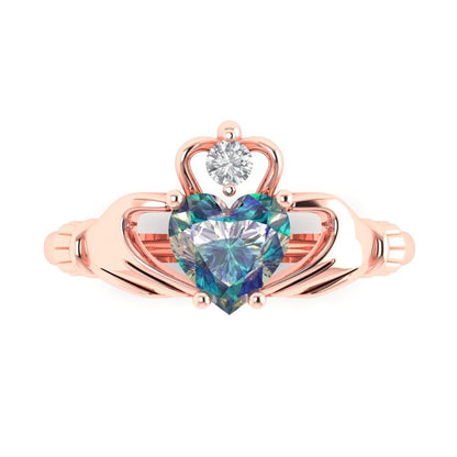 1.06 cttw Blue Moissanite Celtic Claddagh Engagement Ring - Solid Gold (Heart Cut,6.5mm)