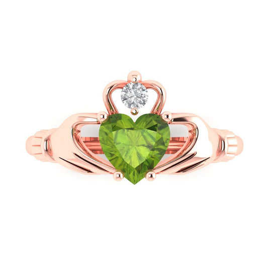 1.06 cttw Natural Peridot Celtic Claddagh Engagement Ring - Solid Rose Gold (VVS1, Heart Cut,6.5mm)