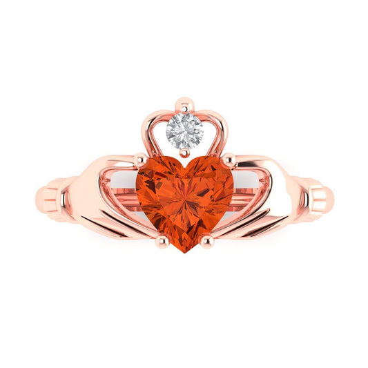 1.06 cttw Zirconia Simulated Red Diamond Celtic Claddagh Engagement Ring - Solid Rose Gold (VVS1, Heart Cut,6.5mm)