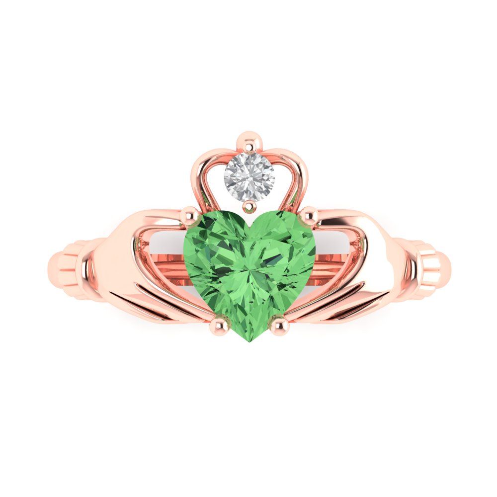 1.06 cttw Zirconia Simulated Green Diamond Celtic Claddagh Engagement Ring - Solid Gold (VVS1, Heart Cut,6.5mm)