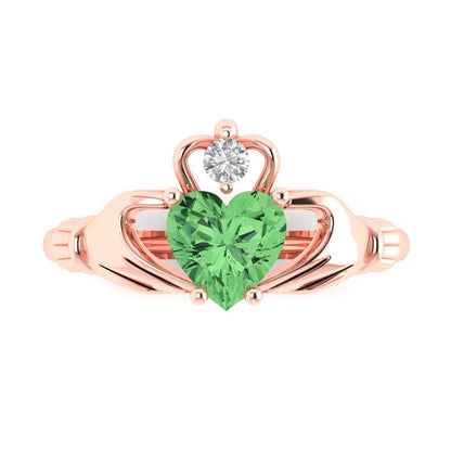 1.06 cttw Zirconia Simulated Green Diamond Celtic Claddagh Engagement Ring - Solid Gold (VVS1, Heart Cut,6.5mm)