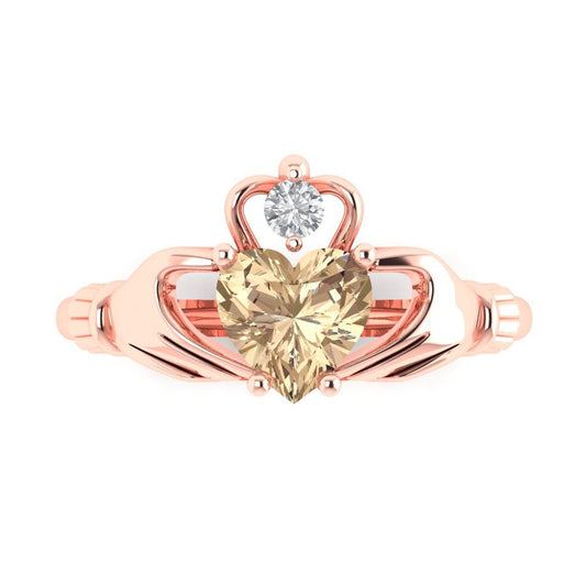1.06 cttw Yellow Moissanite Celtic Claddagh Engagement Ring - Solid Rose Gold (VVS1, Heart Cut,6.5mm)