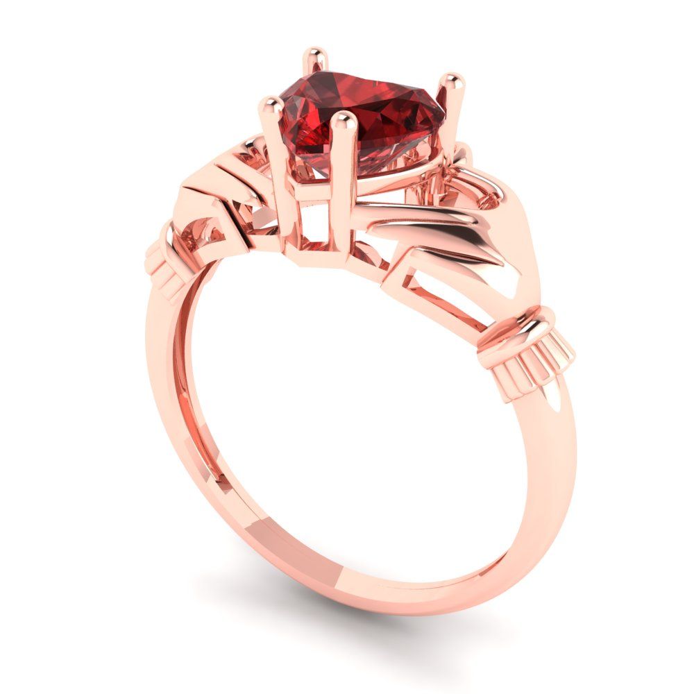 1.06 cttw Natural Garnet Celtic Claddagh Engagement Ring - Solid Rose Gold (VVS1, Heart Cut,6.5mm)