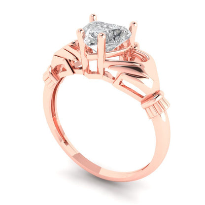 Claddagh Ring, Rose Gold Claddagh Ring, Promise Ring Claddagh, 1.55 ct Heart Cut Irish Celtic Claddagh Promise Ring in Solid 14k Rose Gold