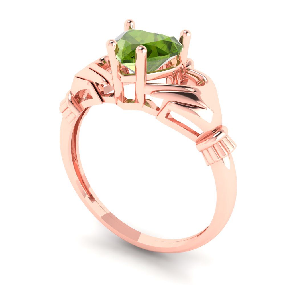 1.06 cttw Natural Peridot Celtic Claddagh Engagement Ring - Solid Gold (Heart Cut,6.5mm)