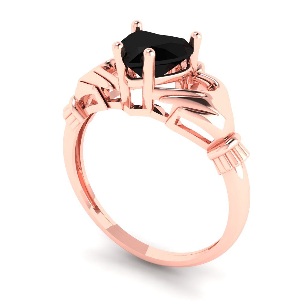 1.06 cttw Natural Onyx Celtic Claddagh Engagement Ring - Solid Gold (Heart Cut,6.5mm)