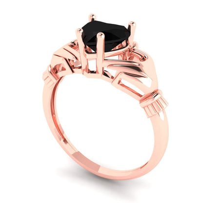 1.06 cttw Natural Onyx Celtic Claddagh Engagement Ring - Solid Gold (Heart Cut,6.5mm)