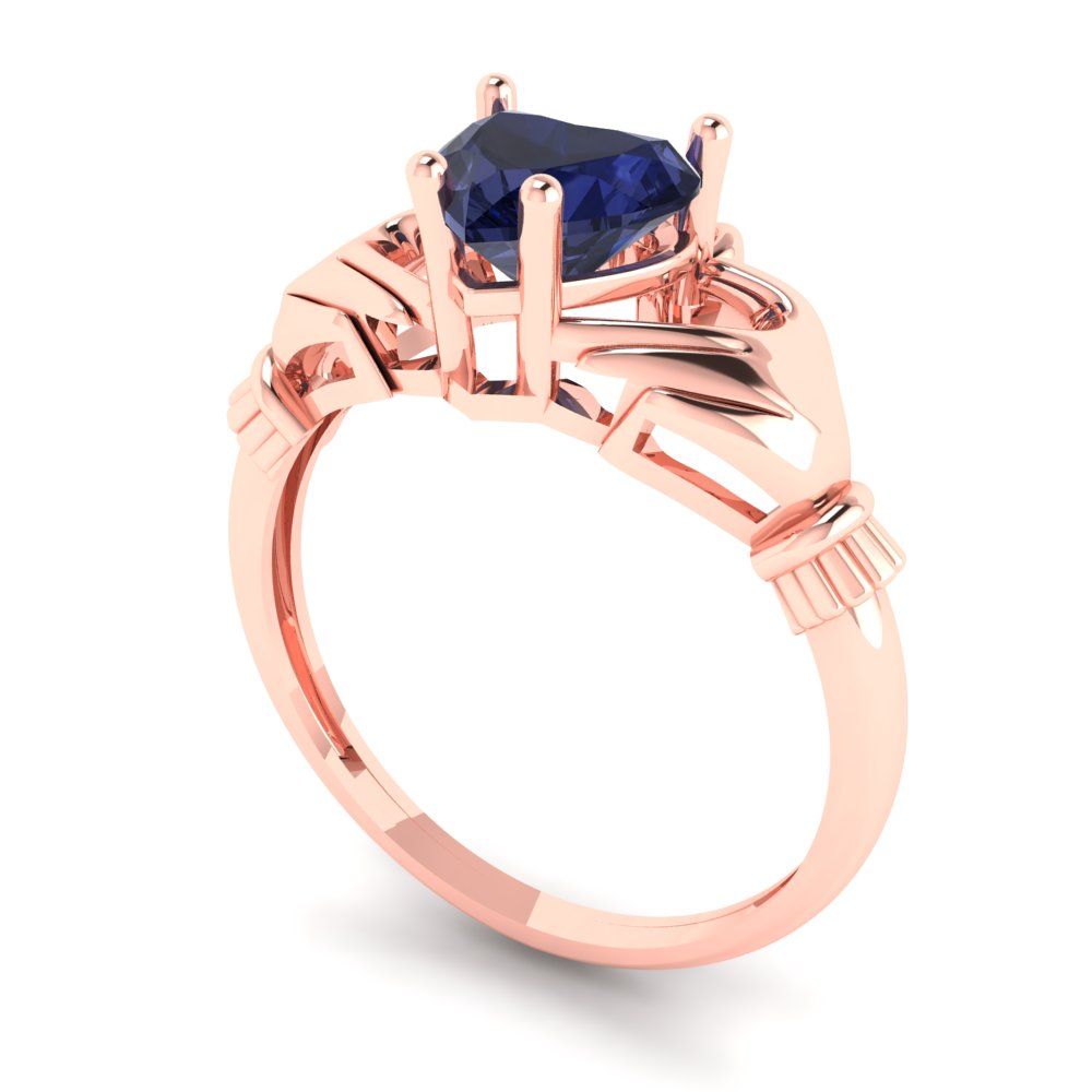1.06 cttw Simulated Blue Sapphire Celtic Claddagh Engagement Ring - Solid Gold (Heart Cut,6.5mm)