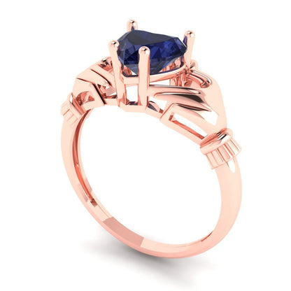1.06 cttw Simulated Blue Sapphire Celtic Claddagh Engagement Ring - Solid Gold (Heart Cut,6.5mm)