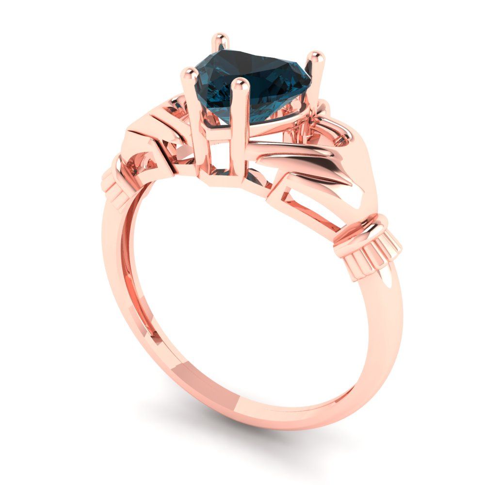 1.06 cttw Natural London Blue Topaz Celtic Claddagh Engagement Ring - Solid Gold (Heart Cut,6.5mm)