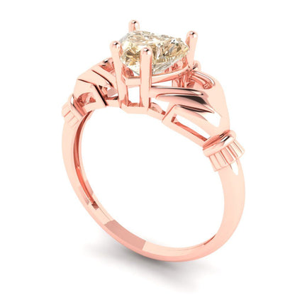 1.06 cttw Natural Morganite Celtic Claddagh Engagement Ring - Solid Gold (Heart Cut,6.5mm)