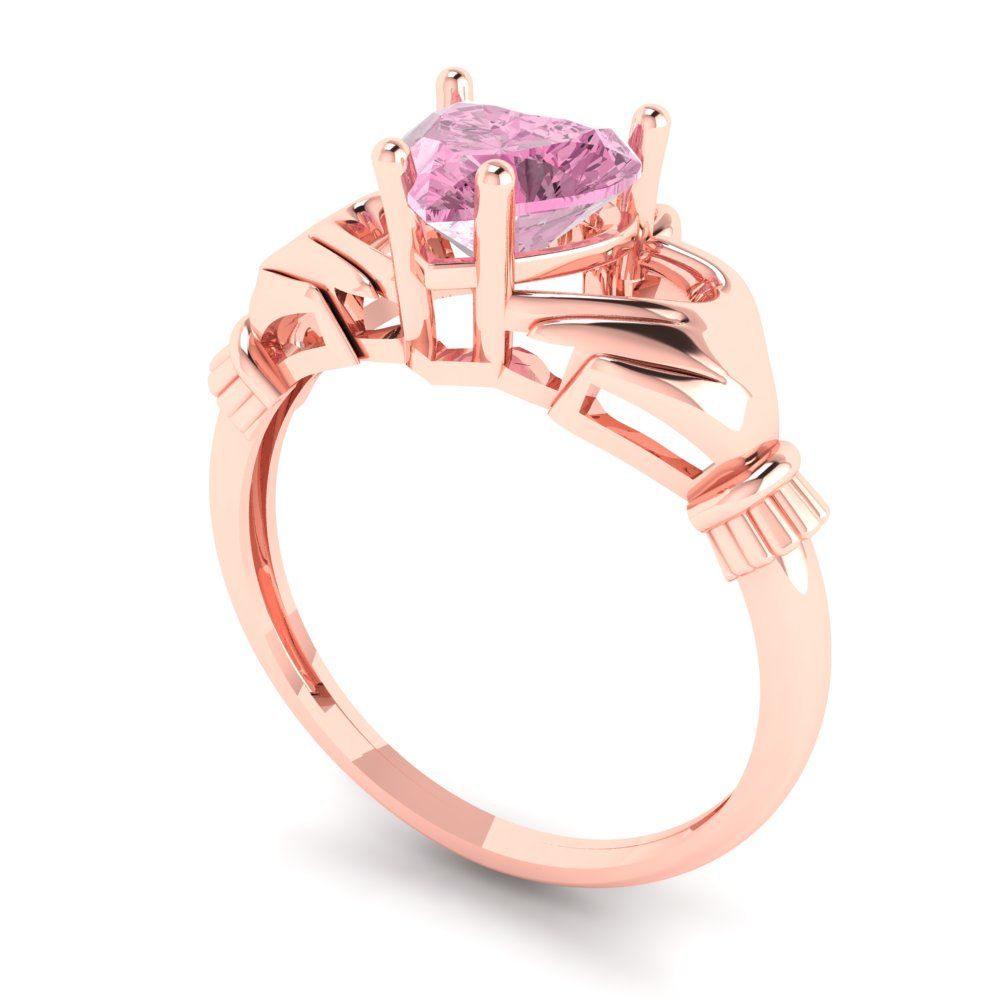 1.06 cttw Zirconia Simulated Pink Diamond Celtic Claddagh Engagement Ring - Solid Gold (VVS1, Heart Cut,6.5mm)