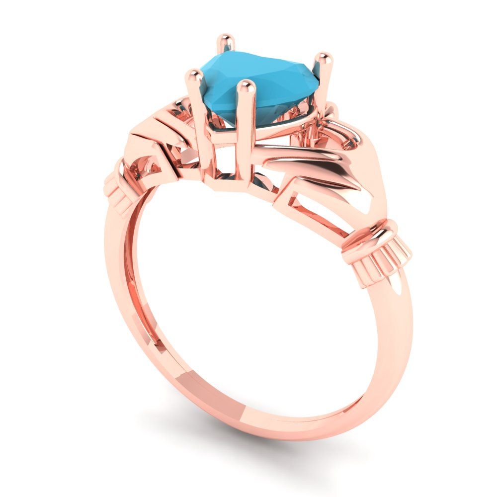 1.06 cttw Simulated Turquoise Celtic Claddagh Engagement Ring - Solid Gold (Heart Cut,6.5mm)