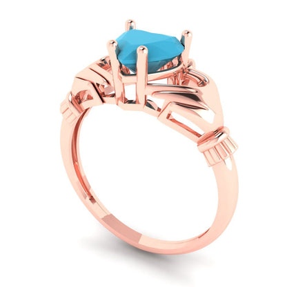 1.06 cttw Simulated Turquoise Celtic Claddagh Engagement Ring - Solid Gold (Heart Cut,6.5mm)