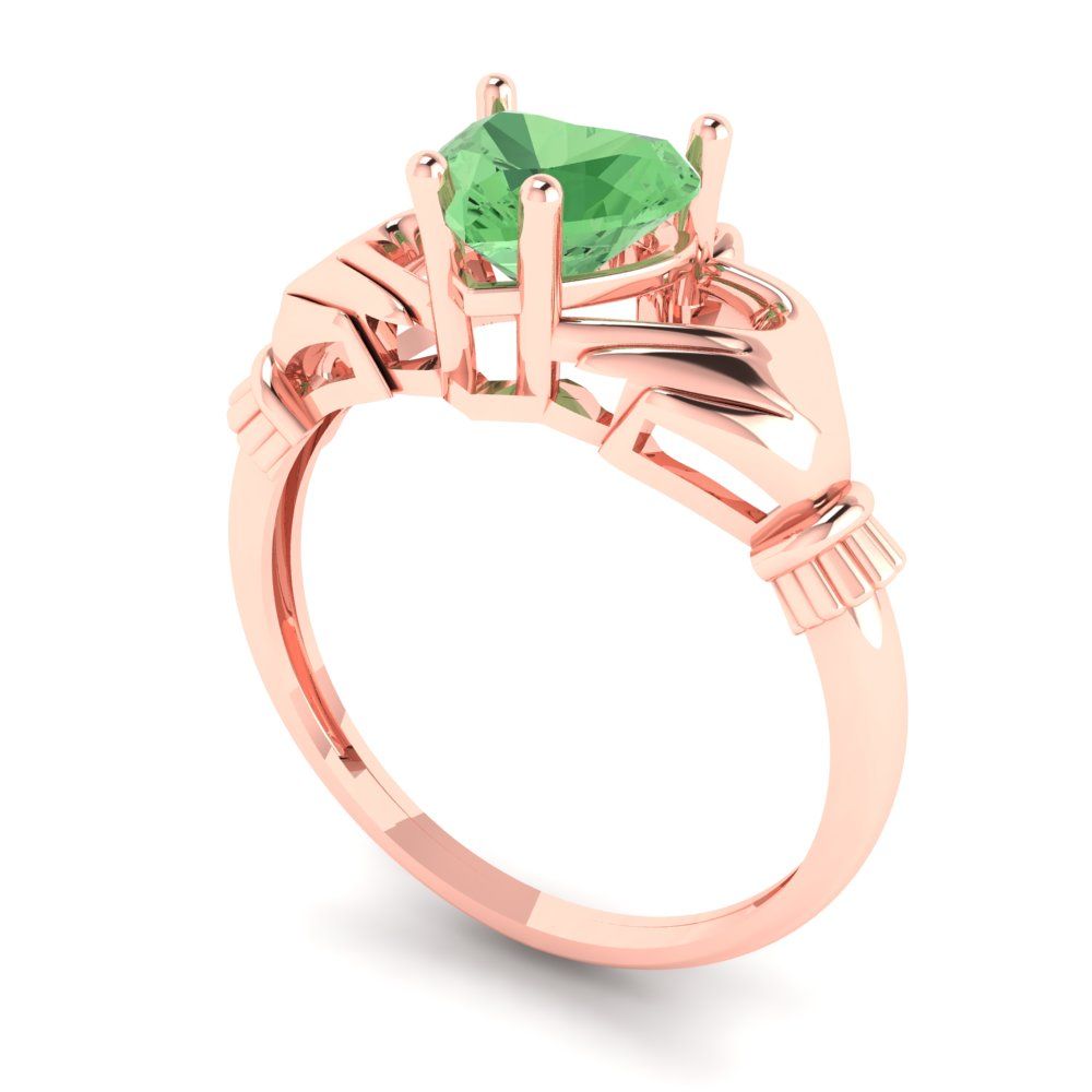 1.06 cttw Zirconia Simulated Green Diamond Celtic Claddagh Engagement Ring - Solid Gold (VVS1, Heart Cut,6.5mm)