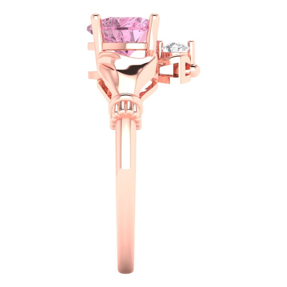 1.06 cttw Zirconia Simulated Pink Diamond Celtic Claddagh Engagement Ring - Solid Gold (VVS1, Heart Cut,6.5mm)