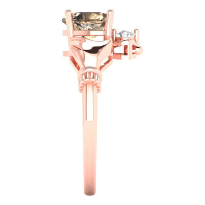 1.06 cttw Yellow Moissanite Celtic Claddagh Engagement Ring - Solid Gold (Heart Cut,6.5mm)